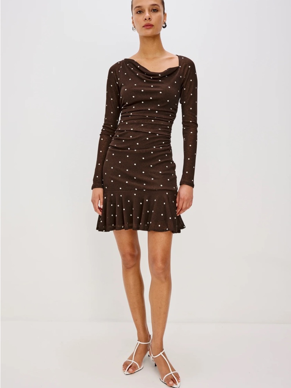 Rails Brown Polka Dot Long-Sleeve Mini Dress